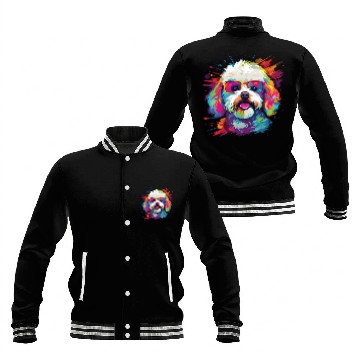 Discover Watercolor Colorful Bichon Frise Baseball Jackets