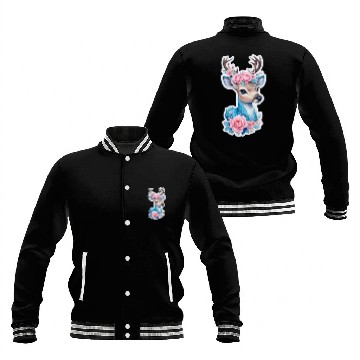 Discover cute deer blue blossom pink rose Baseball Jackets