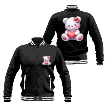 Discover White Teddy Bear Love Valentine's Day Red Heart Baseball Jackets