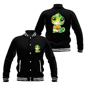 Discover Chameleon Holding 20-sided Dice Baseball Jackets
