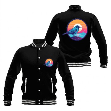 Discover Synthwave Blue Bird Baseball Jackets