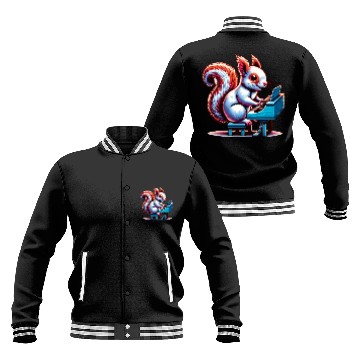 Discover Squirrel Nuts Animal Lover Playing Piano Design Baseball Jackets