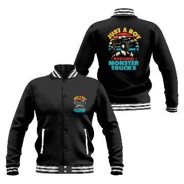 Discover Just A Boy Who Loves Monster Trucks Toddler Kids Baseball Jackets