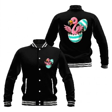 Discover Flamingo Hatching from Easter Egg Easter Surprise Baseball Jackets