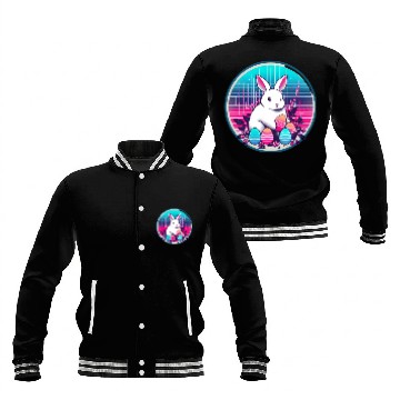 Discover White Easter Bunny with Eggs Baseball Jackets