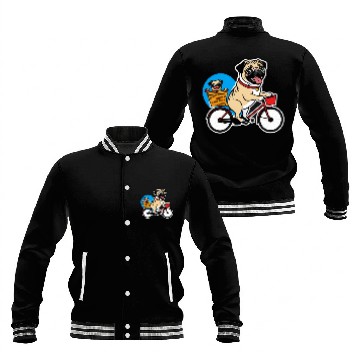 Discover Comical Pug: Effortful Bike Ride Baseball Jackets