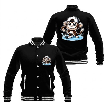Discover Funny Monkey Playing Hockey Ice Baseball Jackets