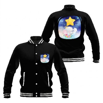 Discover Elephant And Cat Flying Space Using Star Balloon Baseball Jackets