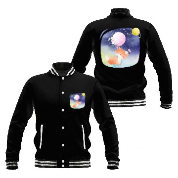 Discover Funny Happy Fox Flying to Sky Using Balloon Baseball Jackets