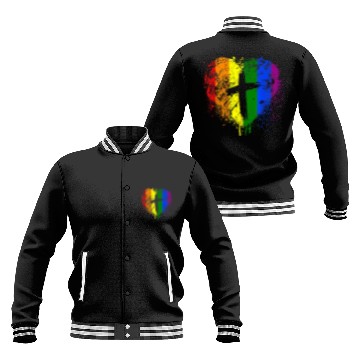 Discover Rainbow Heart with Cross Gay Pride LGBT Christian Baseball Jackets
