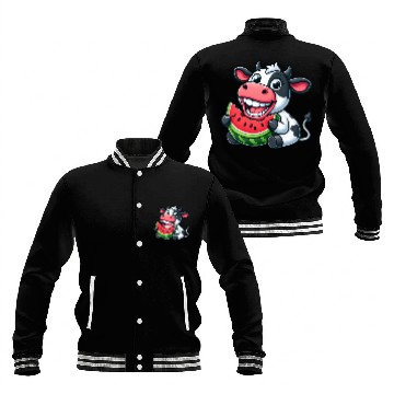 Discover Funny cow bull steer watermelon summer fruit Baseball Jackets
