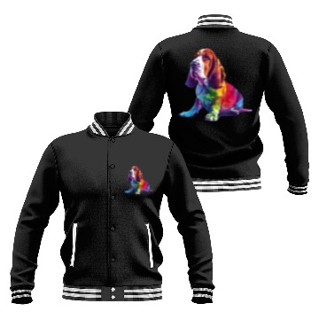 Discover Basset Hound Illustration Rainbow Colors Baseball Jackets