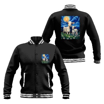 Discover Goats Farm Animals Farmer Starry Night Painting Baseball Jackets