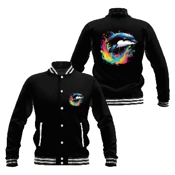 Discover Dolphin In Ocean splash Baseball Jackets