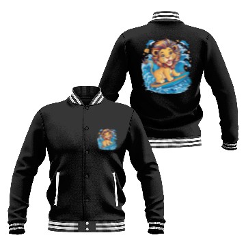 Discover Cute Surfing Lion Riding the Waves Baseball Jackets