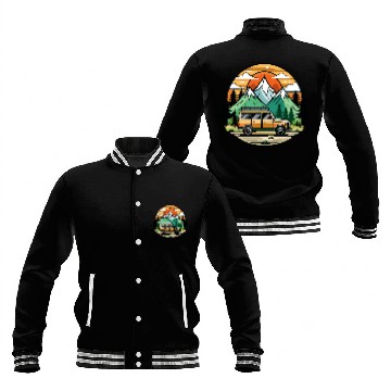 Discover Camper Van parked Lake with Mountains Baseball Jackets
