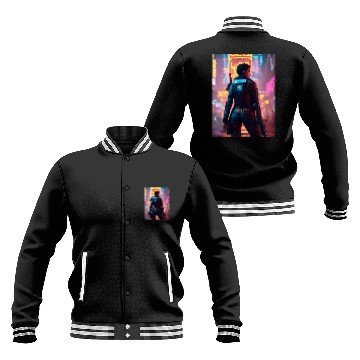 Discover Cyberpunk Warrior: Sentinel of the Neon Streets Baseball Jackets