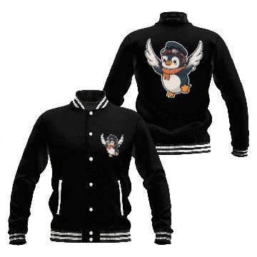 Discover Flying Pilot Penguin with Goggles and Scarf Baseball Jackets