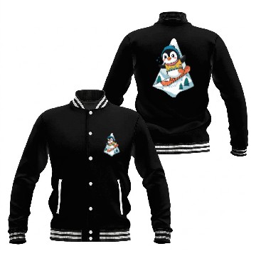 Discover Cute Snowboarding Penguin Adventure Baseball Jackets