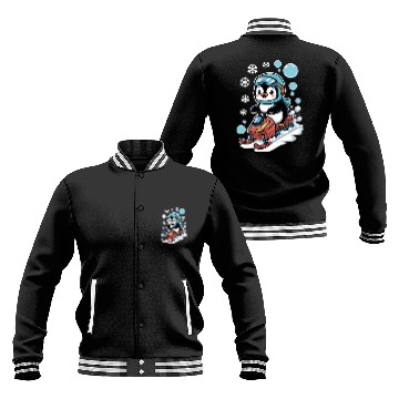 Discover Cute Penguin Riding Snowmobile Winter Fun Baseball Jackets