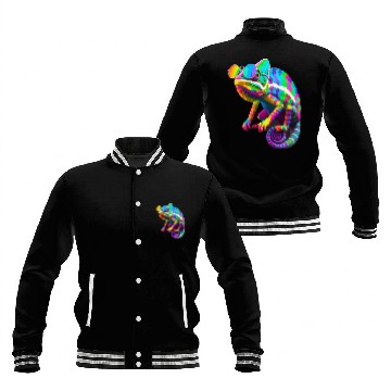 Discover Colorful Chameleon with Sunglasses Baseball Jackets