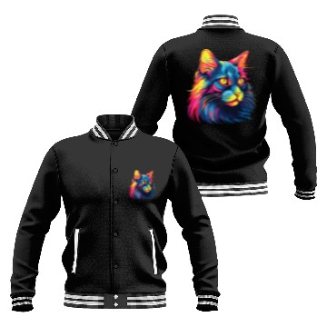 Discover Cat Watercolor Colorful Maine Cat Baseball Jackets