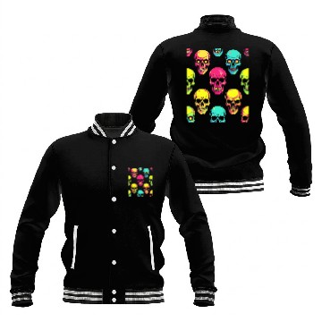 Discover Neon Pop Punk Skull Pattern Baseball Jackets