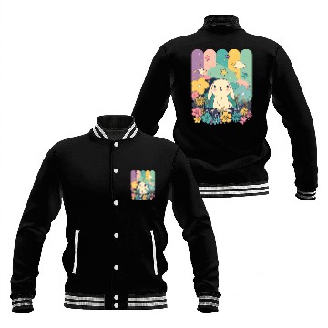 Discover Cute Easter Bunny Surrounded By Flowers Baseball Jackets