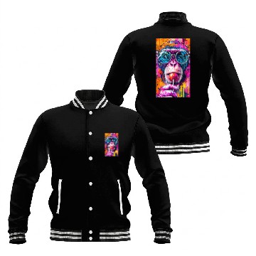 Discover Digital Art Monkey With Lollipop Graffiti Elements Baseball Jackets