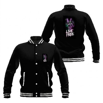 Discover "Live Free Neon Skeleton Hand Design" Baseball Jackets