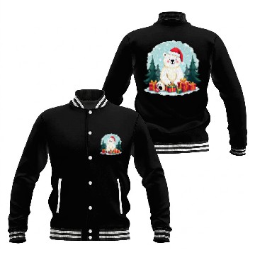 Discover Adorable Polar Bear in Santa Hat Baseball Jackets