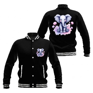 Discover Serene Elephant with Watercolor Splashes Baseball Jackets