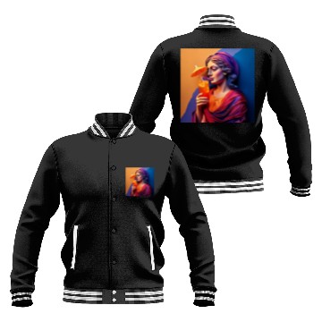 Discover 3D Artistic Lady with Tropical Drink in Vibrant Baseball Jackets