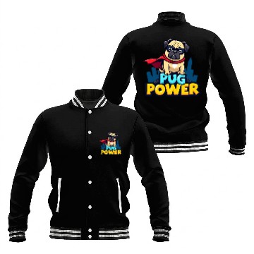 Discover Pug Power Superhero Baseball Jackets