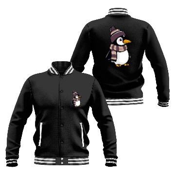 Discover Cute cartoon penguin wearing winter hat and scarf Baseball Jackets