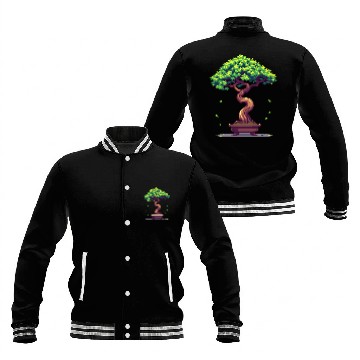 Discover Pixel Bonsai Tree – Retro Nature Serenity Baseball Jackets