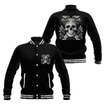 Discover Floral Skull – Black & White Elegance Baseball Jackets