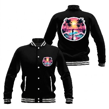 Discover 80s Synthwave Surfer | Retro Sunset Baseball Jackets.