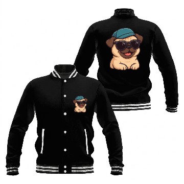 Discover Cool pug with sunglasses summer joy cartoon Baseball Jackets