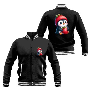 Discover Cute penguin with strawberry cartoon summer fun Baseball Jackets