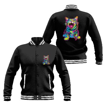 Discover Psychedelic Cat with Headphones in Vibrant Colors Baseball Jackets