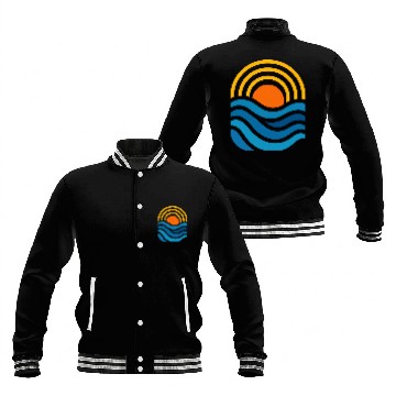 Discover Vivid Sunset Over Ocean Waves Baseball Jackets