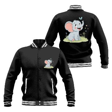 Discover Playful Elephant with Butterflies and Flowers Baseball Jackets
