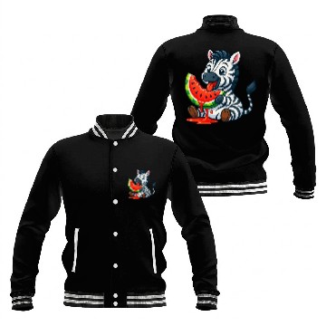 Discover Cute zebra with watermelon summer cartoon Baseball Jackets