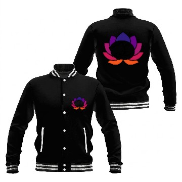 Discover Serene Cat Lotus Illustration Baseball Jackets