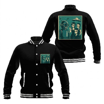 Discover Retro Sci-Fi Alien Encounter Design Baseball Jackets
