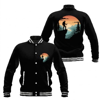 Discover Sunset Mountain Hiker Illustration Baseball Jackets