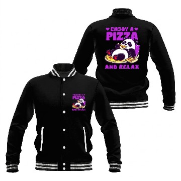 Discover Cute Panda Enjoying Pizza Illustration Baseball Jackets