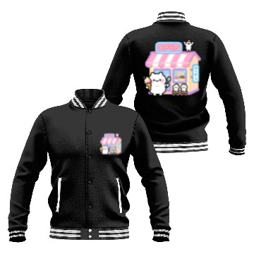 Discover Kawaii Cat Ice Cream Shop Illustration Baseball Jackets