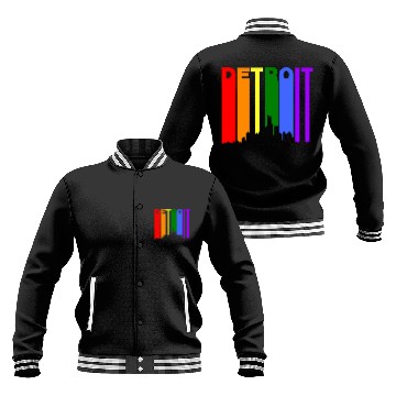 Discover Detroit Michigan Gay Pride Rainbow Skyline Baseball Jackets